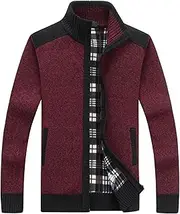 [Generic] Men's Stand Collar Color-Block Knitted Cardigan Full Zip Slim Thick Knitted Cardigan Full Zip Up Cardigan Sweater