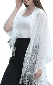 [generic] Delicate Fringe Trim Shawl for Ladies Lightweight Shawls Wedding Party Sunproof Anti-uv Scarf with Floral