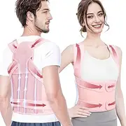 Breathable Adjustable Posture Corrector for Men and Women for Back Pain,Scoliosis Hunchback,Spine Correction(Pink, L)