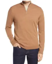 Nordstrom Mens Merino Wool Quarter Zip Pullover Size Medium Brown Knit Top