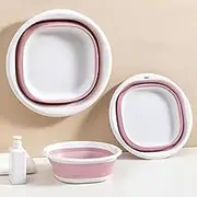 Paifeancodill Collapsible Wash Basin Set - 3 Pcs Foldable Dish Tub, Portable Laundry Bowl for Dishing, Fruit, Foot Soak (Pink)