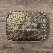 Christian Cowboy Belt Buckle For Man 4 1/4"x3 1/8" Gold Copper Tone/Silver
