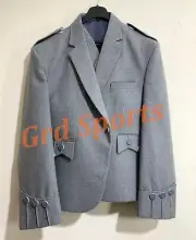 Traditional Men Gray Tweed Wool Argyle Kilt Jacket with Waistcoat / Vest