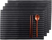 Florica Placemats Set of 4, Linen PVC Waterproof Insulation Mat for Dining Table, Heat-Resistant Placemats 12 x 18 inch (Black and White Lines)