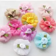 10pc Organza Ribbon Flowers W/rose leaf Wedding Appliques Accessories #559