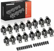 A-Premium 16Pcs Black Aluminum Engine Roller Rocker Arms with Needle Bearings Compatible with Chevy SBC 350, 1.6 Ratio, 3/8" Studs