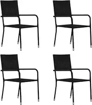 vidaXL Garden Dining Chairs - Black Poly Rattan Outdoor Seating with Sturdy Steel Frame, Stackable Space-Saving Design for Patios, Gardens, Balconies - Set of 4, 51 x 60 x 87 cm