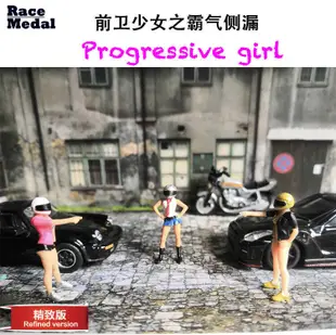 []RaceMedal人偶rm164前衛少女霸氣側漏摩托車頭盔女生模型mini GT