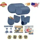 32-Piece Shatterproof Dinnerware Set for 8 - Blue Wheat Straw Kitchen Essentials