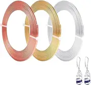 Cinvo 3 Rolls Flat Craft Wire Jewelry Wire Flexible Aluminium Wire Tarnish Resistant for Bezel Sculpting DIY Jewelry Craft Making (1mm Thickness, 3mm Width, Silver, Gold, Rose Gold)