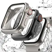 [WINGLE] 2 in 1 Waterproof Case for Apple Watch Screen Protector 44mm Series 6 5 4 SE【Looks Like Apple Watch Ultra】, 2 Pack iWatch Face Cover + Back Bumper with Tempered Glass for Men, Titanium+Black