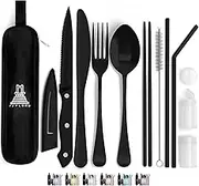Taplord Portable Travel Utensil with Case, Including 10 Pcs of Reusable Silverware Set, Stainless Steel Flatware Set for Camping, Easy to Travel, lightweight (Black)
