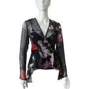 Sass & Bide Silk Blouse Oversized Size 6 Printed Sheer Silk Long Sleeve 2 Pieces