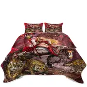 Taurus Bull Woman Warrior Dragon and Tigers Coverlet