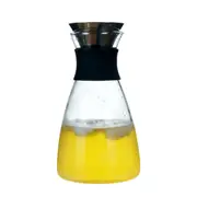 Glass Carafe with Stainless Steel Silicone Flip-top Lid - Glass Water Pitcher Fridge Fruit Drink Ice Tea Maker 1L