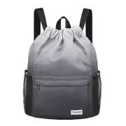 Drawstring Backpack Sports Gym Sackpack with Mesh Pockets Water Gradient Gray