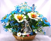 Coastal Sail Boat Bouquet/Starfish/Sea Shells/Turtle/Blue/White Florals/Sea Life