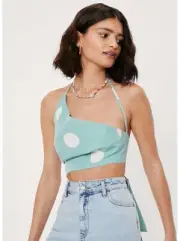 NWT Nasty Gal Polka Dot Asymmetric Halter Crop Top PEACH COLOR Size US 6