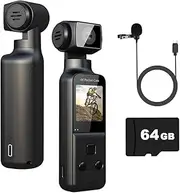 4K Body Camera with External Microphone, Vlogging Camera, USB Rechargeable 270° Rotatable Camera with 1.33 Inch CMOS Anti-Shake Video Blogging Action Camera, 64GB Included