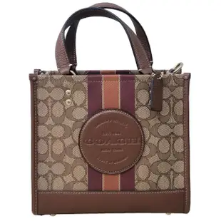 【COACH】COACH Dempsey Tote 22 緹花拼皮革二用托特包 兩色可選 藍色.紅木色