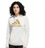 Womens Adidas Team Issue Game Go Fleece Hoodie with Logo White &Metallic Gold XS