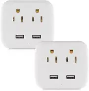 2 Pack Multi Outlet Adapter with 2 USB Port 2 AC Outlet Surge Protector Mini Plu
