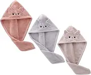 LOORGVEL Elegant Cat Shower Cap Hair Towel Wrap for Women Quick Dry Hair Drying Cap Soft Hair Towel for Girls 1 Set