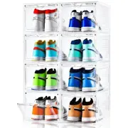 Upgraded X-Large Shoe Storage Box,8 Pack,Shoe Box Clear Plastic Stackable,Dro...
