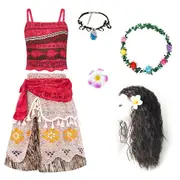 Darmowade 5pcs Moana Cosplay Costume Outfit Two-piece Skirt Set With Sleeveless Dress Up For Girls 110cm