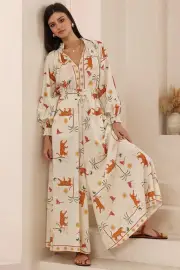 Charli Pants - Paper Bag High Waisted Wide Leg Pants in Zahra Print
