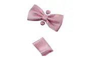 Mens Light Pink Checkered Matching Bow Tie, Pocket Square & Cuff Links Set