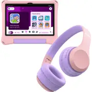 AIWA 10.1" White WiFi Tablet with Protective Case & Bonus Bluetooth Headphones - Pink/Purple