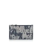 graffiti logo-print leather card holder One size Gray