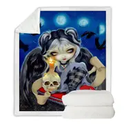 Poe the Raven Skull Candle and Dark Winged Girl Throw Blanket