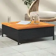 Garden Table Black 70x70x25 cm Rattan and Acacia Wood