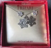 Trifari Silver-Tone Snowflake Pendant Necklace and Earrings Set
