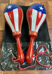 Maracas Leather, Professional, Dark Blue Puerto Rico Flag Design, Salsa Model.
