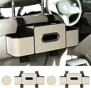 Raksonic Car Back Seat Organizer with Cup Holders Multifunctional Storage Box Tissue Holder Mobile Phone Holder Hanging Storage with Hook Leather 2-Pack (Beige)