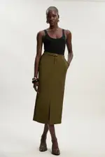 Techno Hardware Detail Woven Midi Pencil Skirt