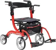 Drive Medical Nitro Duet Dual Function Transport Wheelchair and Rollator Rolling Walker, Red