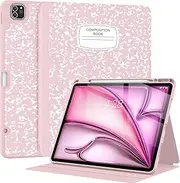 Supveco Case for iPad Air 13 Inch M3 2025,M2 2024 & iPad Pro 12.9 6th/5th Gen 2022/2021 with Pencil Holder-[Pencil Charging+Auto Wake/Sleep],Folio Stand Case with Soft TPU Back Cover-Pink