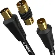 0.5m Long TV Aerial Cable with Plug Adapter - Coaxial Satellite Cable TV Antenna AV Lead M to M with RF Connector Coax Extension Gold - FreeView, FreeSat, Sky Box, BT