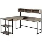 59 Taupe and Black L Shape Computer Desk