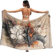 [RPLIFE] Mystical Cat Witch Hat Autumn Swimsuit Sarong Cover Up, Summer Pool Sarong Skirts for Women, Large, Mystical Cat Witch Hat Autumn, Large