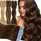 CLEARANCE Tape in Russian Remy Human Hair Extensions Skin Weft Brown 150G THICK