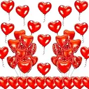 Love Balloons Red- 50Pcs 10inch Foil Heart Balloon, Valentine Day Balloons, Room Decorations Kit Party Props Decor Balloons Valentines Day Heart Balloons