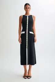 Sawyer Sleeveless Buttoned Maxi Dress - Black/White