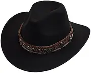 [ZJSCNBE] Unisex Winter Autumn Imitation Wool Felt Hat Vintage Western Cowboy Cowgirl Jazz Cap with Belt