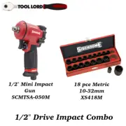 Sidchrome 1/2" Drive Mini Air Impact Rattle Gun & Metric Impact socket Set Combo