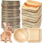 LOYIM 50 Pcs Disposable Palm Leaf Bowls Plates Set for Rabbits 4", Sturdy Bamboo Party Bowls Decorative Compostable Tableware for Rabbits Easter Birthday Outdoor BBQ Picnic Wedding